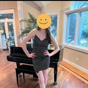 Crystal Doll Black Rhinestone Strap Glitter Tulip Sheath Dress Small HOCO